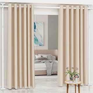 Room Divider Curtain Rods, Floor Standing drapery rod, No Drill Damage Free Stand Alone Curtain Rods, Heavy Duty Vertical Tension Curtain Brackets 227-312 cm.(H) 71-178 cm.(W), White