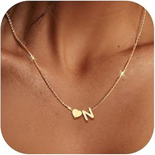 LOLIAS Gold Initial Necklace Women Heart Name Necklace Stainless Steel Gold Necklaces for Women with Tiny Heart Letter Pendant Personalised Necklace Women Girls Gifts Jewellery