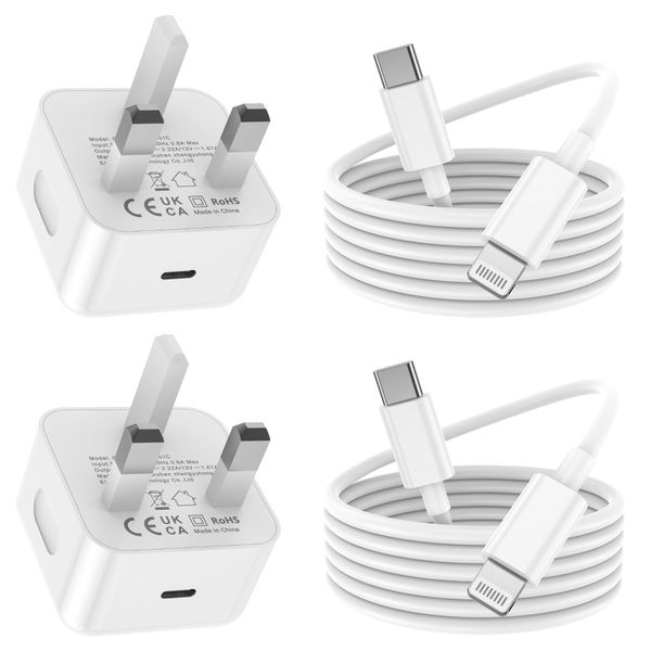 iPhone Charger Fast Charge 2pack, 2M Fast Charge Lead Phone Charging and USB C Charger Plug Adapter for Apple iPhone 14/13/12/11/Pro Max/XS/XR/X/SE/8/7/6 Plus, for ipad (white)