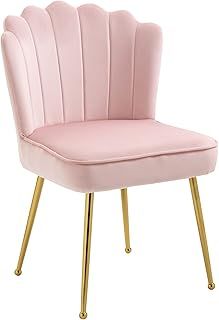 HOMCOM Velvet-Feel Shell Luxe Accent Chair, Glam Vanity Chair Makeup Seat, Home Bedroom Lounge with Metal Legs Comfort Padding, Pink