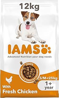 IAMS Complete Dry Dog Food for Adult 1+ Small and Medium Breeds with Chicken 12 kg