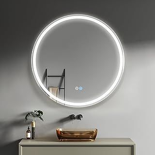 Bathroom Mirror with LED Lights, 500x500mm Illuminated Bathroom Mirror, Wall-Mounted Vanity Mirrors 3 Colors Dimmable/Demister Pad, Horizontal/Vertical