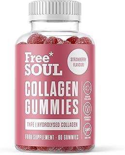 Collagen Gummies by Free Soul | High Strength Marine Collagen Supplement | Advanced Superior Type 1 Hydrolysed Collagen Peptides | Triple Strength Pure Formulation Supplement | 60 Gummies