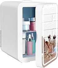 Skincare Fridge - Mini Fridge with Dimmable LED Mirror (8 Liter/8 Can), AC/DC Portable Beauty Fridge, for Refrigerating Makeup, Skincare and Food, Mini Fridge for Bedroom, Office and Car, White