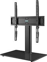 BONTEC Universal TV Stand for 24–60 Inch LCD LED OLED Plasma TVs, Height Adjustable Table Top Pedestal with Bracket, 8mm Tempered Glass Base, 45kg Load, Max VESA 400x400mm, Cable Management