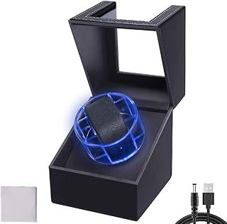 Automatic Watch Winder with LED Light Soft Flexible Watch Pillow AC Adapter Quiet Motor 2 Rotation Modes 1 Slot
