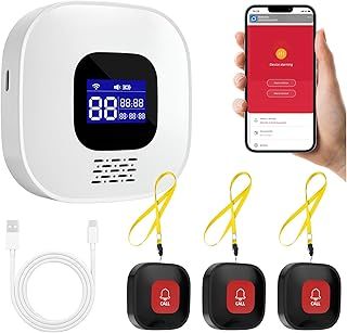 WiFi Smart SOS Call Button, Rechargable Smart Wireless Caregiver Pager Panic Button Linked To Phone for Elderly Seniors Patient Disabled Handicapped (1 Receiver+3 Call Buttons)