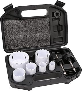 Amazon Basics Bi-Metal High Speed 9 Piece Steel Hole Saw Kit With Carry Case 20 mm to 68 mm, Black, 25/32" to 2-11/16”