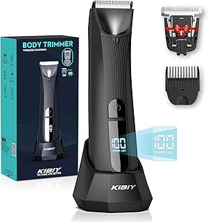 Body Groomer Men, Body Shavers for Men, Pubic Hair Trimmer with Replaceable Ceramic Blade Heads, LED Light and Power Display, Standing Recharge Dock for Wet/Dry Use