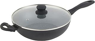 Russell Hobbs RH02812EU7 Metallic Marble Wok - Non-Stick Stir Fry Pan, Sauté Family Pan, 28cm Universal Cooking Pan, Tempered Glass Lid With Steam Vent, Induction Hob Suitable, Soft Grip Handles