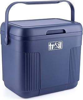 Trail 22L Cool Box with Ice Freezer Blocks, Insulated Hard Cooler for Hot Cold Food Drink, Picnic Camping Beach Festival BBQs, Food Safe BPA HDPE Free Liner, 48hr Cooling Time (W42cm x D29cm x H37cm)