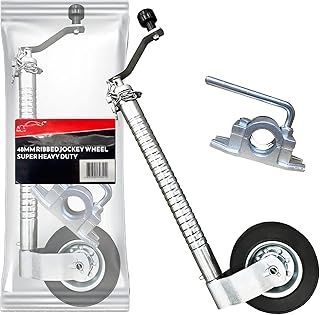 Xtremeauto Ribbed Jockey Wheel Super Heavy Duty With Clamp - Trailer Jockey Wheel With Cast Iron Clamp, Replacement 48mm Jockey Wheel, Heavy Duty Jockey Wheel For Caravan, Horse Box & Trailer
