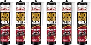 UniBond No More Nails Original, Heavy-Duty Mounting Adhesive, No Nails Strong Glue for Wood, Ceramic, Metal etc, White Instant Grab Adhesive, Pack of 6 (6 x 365g Cartridges)
