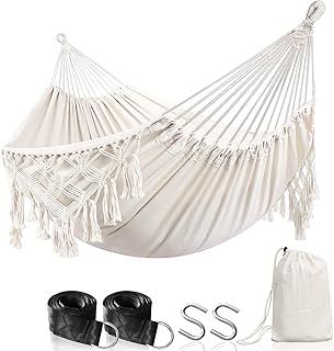 Anyoo Cotton Hammock with Tassels Portable Compact Outdoor Hammock with Hanging Straps and Carrying Bag for Garden Patio Porch Yard, Load 200KG