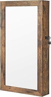 SONGMICS White Mirrored Lockable Jewellery Cabinet, Wall Mount Jewellery Organiser, Gift Idea JBC51W