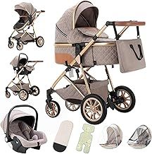 Gcarebb 3 in 1 Pushchair, City Strollers with Car Seat, Combined Pushchairs with Adjustable Handle Height High Frame, Compact Pushchair 0-36 kg Landscape