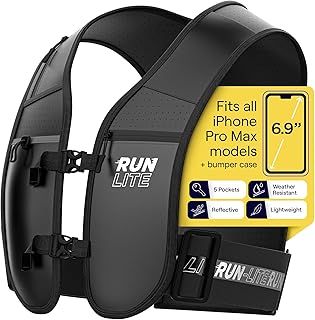 Running Vest with Waterproof Phone Holder, Reflective Straps, Adjustable Waistband, 5 Pockets, Water Bottle Holder - Unisex M/L (84–112 cm)