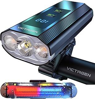 Victagen Super Bright Bike Lights 8000 Lumen for Night Riding, Super Bright 3 LED Lights for Bike/Bicycle Headlight with High Beam & Low Beam TypeC Rechargeable, Free Taillights