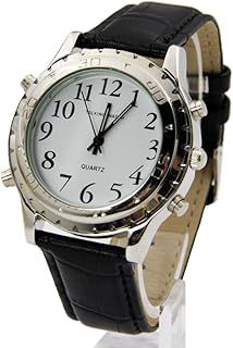 TZ English Voice Speaking Talking Watch Quartz Wristwatches Talking Watches for Blind Person Visually Impaired or The Elderly Leather Band(Black)