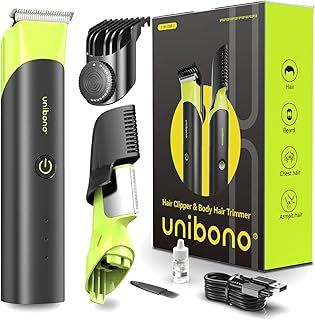 Men's Body Trimmer Shaver Kit, Unibono Cordless Body Groomer for Back, Chest, Armpits, Groin, Leg Hair, Safe Vertical Blade for Ball & Pubic, Wet & Dry