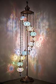 DEMMEX 11 Globe Turkish Floor Lamp, 7ft Tall - Turkish Moroccan Mosaic Floor Lamp, Tiffany-Style Standing Lamp for Bedroom & Living Room - Handmade Decorative Lighting, Multicolor