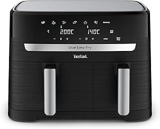 Tefal Easy Fry Dual Zone Digital Air Fryer, 2 Drawers, 8.3L, 8in1, Air Fry, Extra Crisp, Roast, Bake, Reheat, Dehydrate, 6 Portions, Non-Stick, Dishwasher Safe Baskets, Black & Metal EY901840