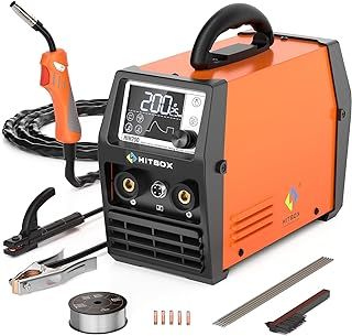 HITBOX 140A Portable MIG Welder 240V, Gasless 4-in-1 Digital Upgraded MIG/Flux Core/ARC/Lift TIG/Spool Gun Inverter Welding Machine with Ultra LED Display (HIM200)
