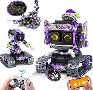 Technic Robot Building Toy with LED Eyes & Sound, App Remote Controlled Rechargeable Robotics Building Set 458 PCS, 3 in 1 RC Building Block Gift for Kids Boys Girls 6 7 8 9 10 11 12+