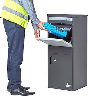 Large Parcel Box Outdoor, Dark Grey Delivery Box with Secure Front & Rear Access, Waterproof, Durable, Lockable Weatherproof Parcel Drop Box For Multiple Packages