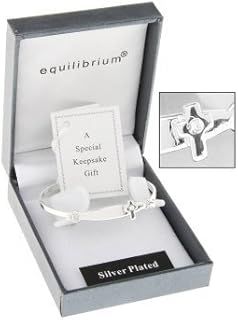 Equilibrium Silver Plated Christening Bangle with a cross