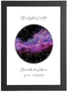Personalised Star Sky Print, Valentines Day Romantic Gift For Her Or For Him, Night We Met, Wedding Night, Birth, Birthday, Anniversary, Christmas, Custom Gift For Him, A5, A4 or A3, Framed optional