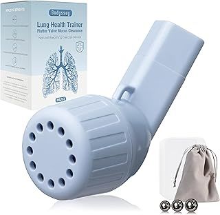 Respiratory Muscle Trainer - Breathing Enhancement Exerciser with Adjustable Airflow Resistance, Aids in Clearing Airways, Supports General Respiratory Health, Includes PEP Therapy Feature (BLUE)