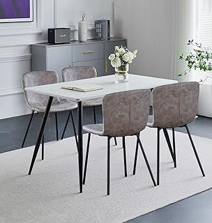 Hallowood Furniture Cullompton Small Dining Table and Chairs Set of 4, White Marble Effect Kitchen Table (120x70cm) & Grey Leather Effect Dining Chair, Dining Room Set for Home, Cafe