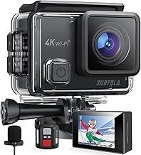 Surfola Action Camera 4K 30fps, Underwater Camera 131ft Waterproof for Snorkeling, 20MP WiFi EIS Camera for Vlogging, External Mic, 2 Rechargeable Batteries, Remote Control, Accessories Kit