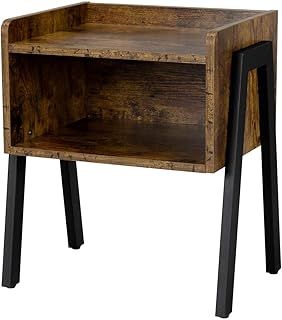 Yaheetech Bedside Table, Industrial Stackable Side Table with Open Storage, 2-Tier Wood Look End Table with Metal Frame, Retro Rustic Accent Furniture for Living Room/Bedroom, Rustic Brown