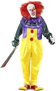 Smiffys Classic Horror Clown Costume, Multi-Coloured with Jumpsuit & Mask, Halloween Cirque Sinister Fancy Dress, Clown Dress Up Costumes