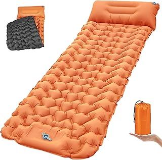 TENQUAN Camping Mat 9CM Thick Self Inflating Camping Mat with Built-in Foot Pump Pillow Ultralight Waterproof Camping Mattress Camping Bed Sleeping Mat for Travel Backpacking Trekking Hiking (Orange)