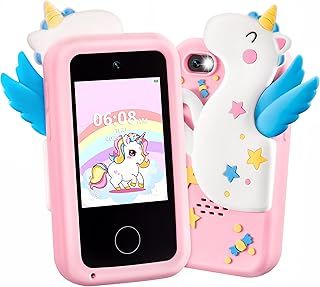 SYNCFUN Kids Smart Phone Toys For Girls Age 3 4 5 6 7 8 9,Touchscreen Kids Mobile Phone With Dual Camera, Game, Music Player 8GB Card,Toddler Camera Learning Toy,Unicorn Birthday Gifts For Girls