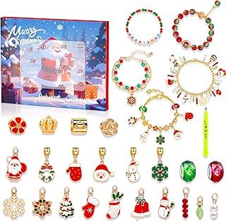 Advent Calendar 2024 for Girls Bracelet Christmas Countdown Calendar DIY Charm Bracelet Making Kit for Girls, Jewelry Gift Set more than 24 Charms Beads, 5 Bracelets