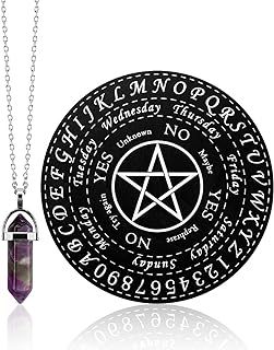 Pendulum Board and Crystal Dowsing Pendulum Necklace Set - Wooden Divination Board for Witchcraft Supplies