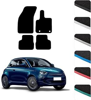 GCM - Car Floor Mats for Fiat 500 Electric 2021+ Car Mats Full Coverage Floor Protection - Anti Slip & Fit Car Mat with Clips Easy to Clean Car Carpet for All-Weather- Black Edging, Carpet