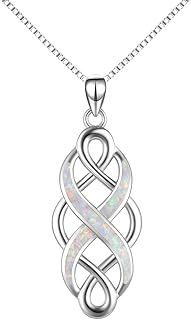 YFN Celtic Knot Necklace Created Opal Pendant Sterling Silver Infinity Love Jewelry