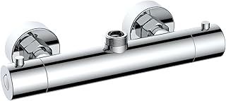 ENKI, Dune, T32, Chrome, Thermostatic Shower Mixer Valve, Bar Shower Mixer Valve, Anti Scald Device, Modern Design, Constant Temperature Control, Top Outlet, for Rigid Riser Rails or Slider Rails