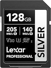 Lexar 128GB SD Card SILVER, Up to 205MB/s Read, 140MB/s Write, SDXC UHS-I Memory Card, Class 10, U3, V30, SD Card for Professional Photographers, Videographers, Enthusiasts