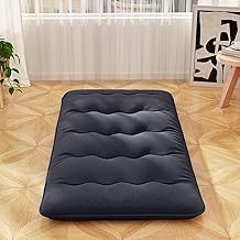 COSTWAY Japanese Floor Mattress, 10cm Thick Futon Mattress Tatami Mat Sleeping Pad with Carry Bag and Washable Cover, Foldable Roll Up Mattress for Lounger Bed Dorm Camping (Black, Small Double)