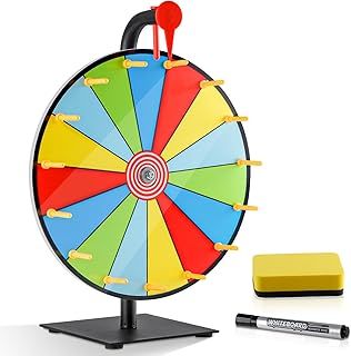 12 Inch Prize Wheel, 15 Slots Spinning Wheel for Prizes Heavy Duty Fortune Spin with Dry Erase Marker&Eraser Spin The Wheel Tabletop Roulette Spinner for Fortune Spin Game, Carnival, Tradeshow