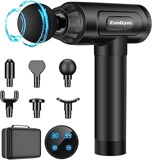 ZonGym Massage Gun Deep Tissue, Percussion Muscle Massager, Quiet Hand Massager for Muscle Neck Back Shoulder Pain Relief, LCD Touch Screen with 6 Heads