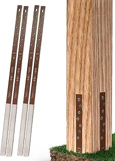 Pack of 4 Easy Fence Post Repair Kit (to Fix 2 Broken Wood Posts), Quick and Simple to Install, Effective, Durable Steel Stakes