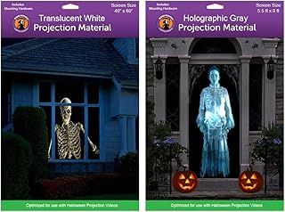 5 ft x 9 ft Large Gray Holographic + 40" x 60" White Window Rear Projection Screens with Mounting Hardware for Projecting Halloween Videos
