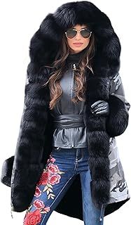 Aox Women Winter Faux Fur Hooded Coat Lady Warm Lined Thicken Parka Jacket Plus Size Outdoor Overcoat